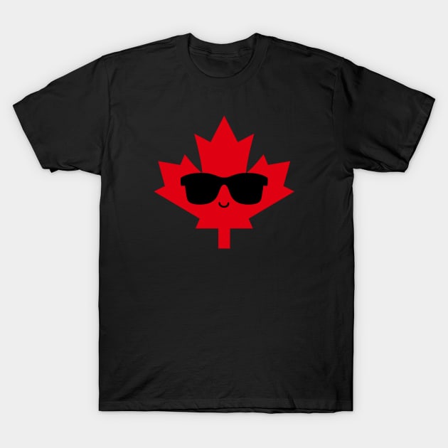 Cool Canada Day Maple Leaf with Sunglasses (Red) T-Shirt by designminds1